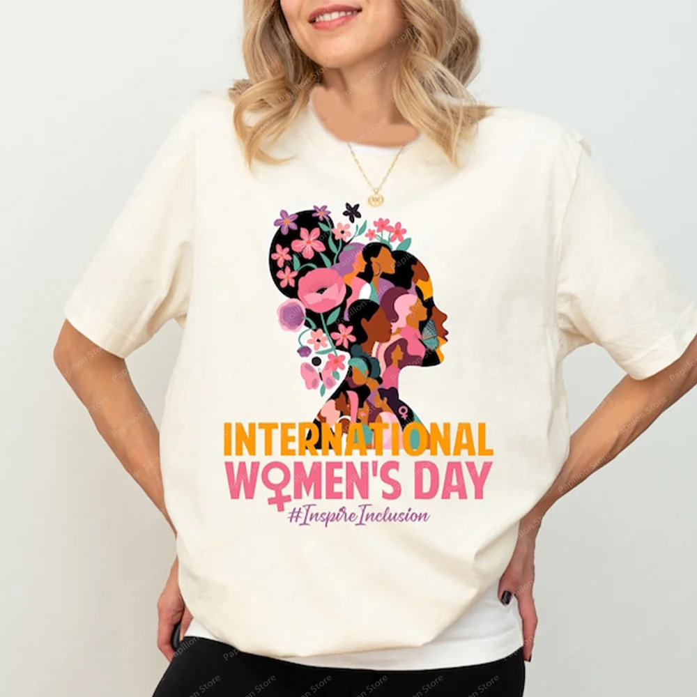 Women's Day Top Floral 8 March Girls Day Shirt Equality Celebration Tee Feminism Sweater Top Cotton Rights Empowerment Day 2025