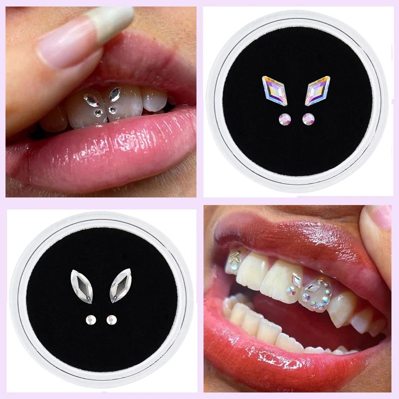 4pcs/box Dental Acrylic Crystal Jewelry Tooth Gem Tooth Beauty Diamond Ornaments Set Flat Decoration Teeth Whitening Material