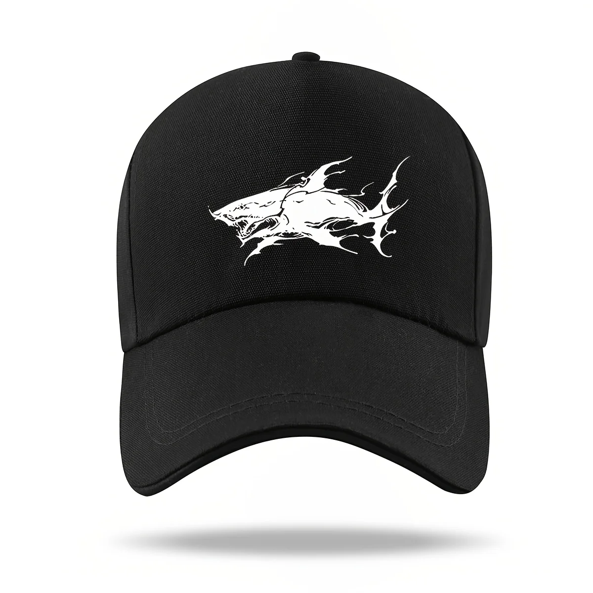 Unisex Adjustable Canvas Baseball Cap with Funky White Shark Print, 100% Polyester, Casual Style, Breathable & Lightweight, One
