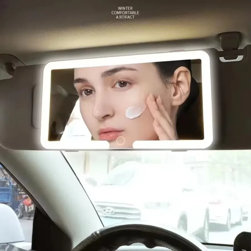 

1 PCS LED Car Vanity Mirror Rechargeable Sun Visor Makeup Mirror HD Dimmable Touch Screen 3 Light Modes Auto Interior Mirror