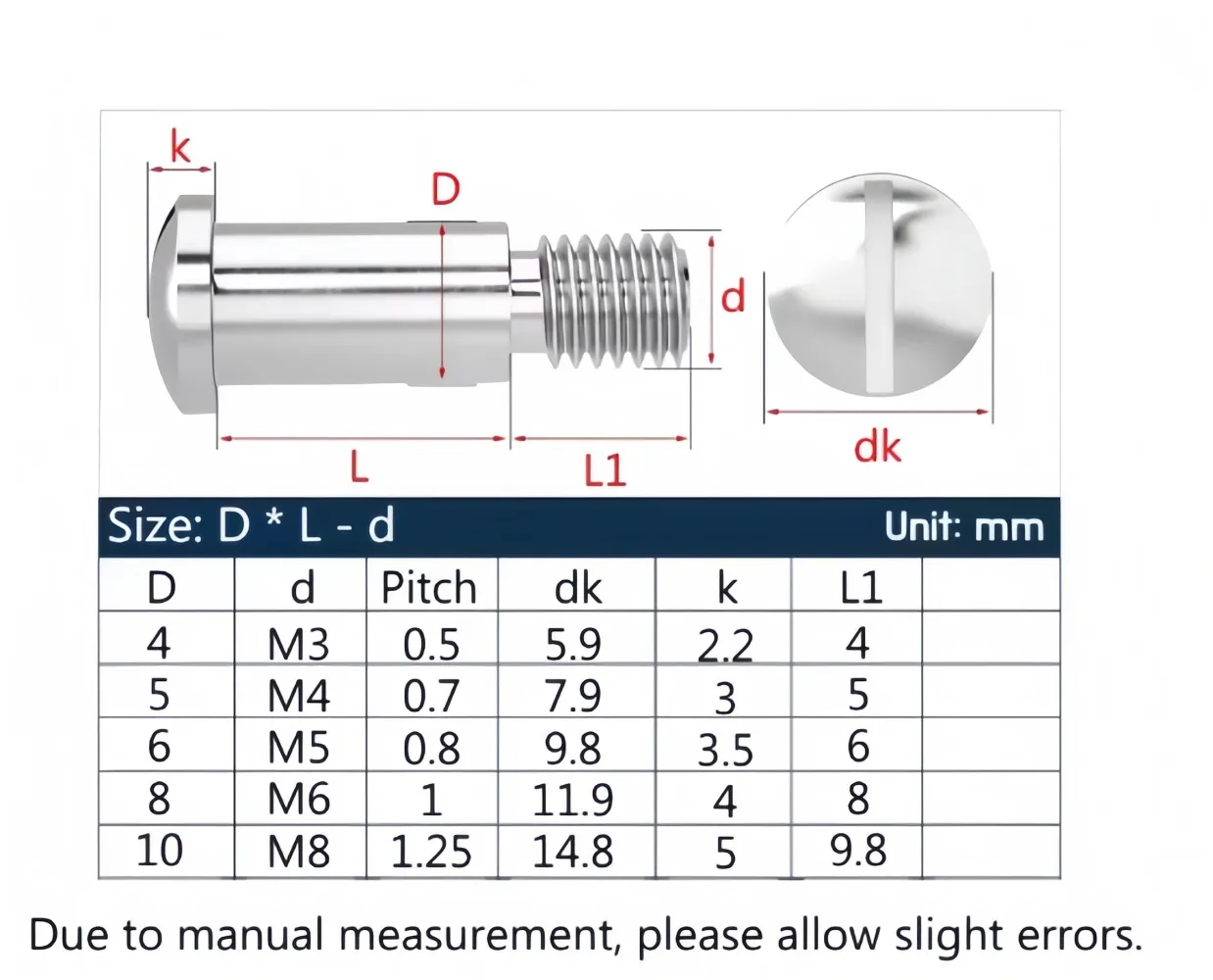 M3 M4 M5 M6 M8 GB946 304SS Shoulder Stepped Equal Height Bolt Spherical Slotted Shaft Screw Industrial Mold Positioning Fastener