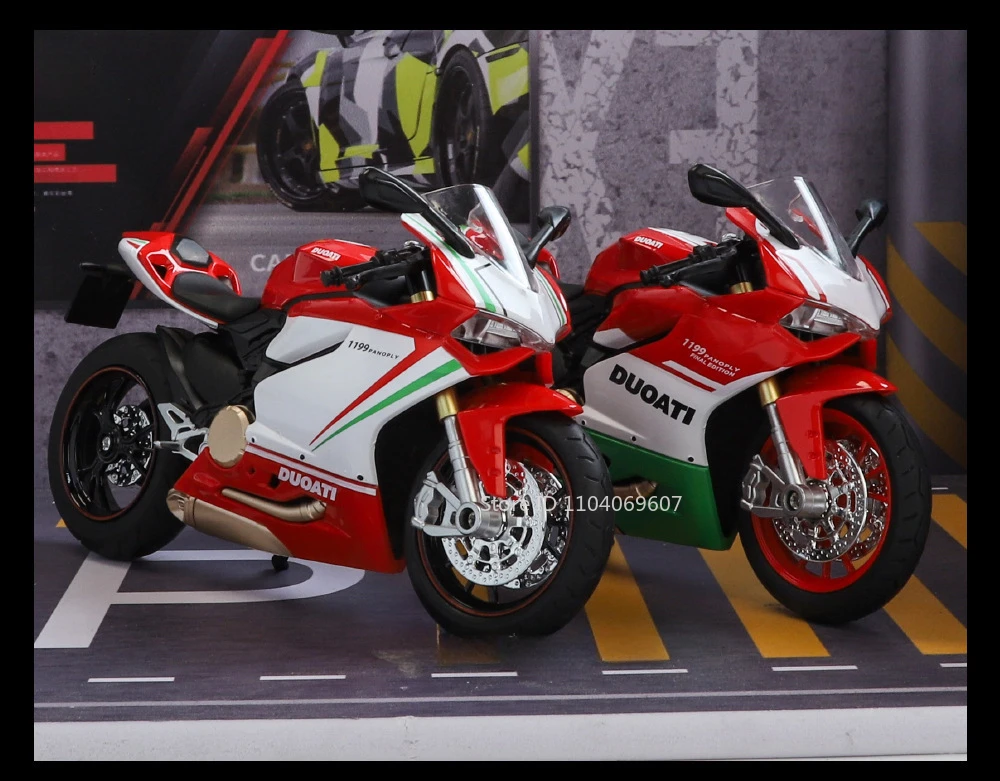 Maßstab 1:12 1199 Motorrad-Spielzeug-Modellautos, Legierung, Druckguss, Stoßdämpfung, Ton, Licht, Kettengestänge, Simulationsmotoren für Jungen – Detail 18