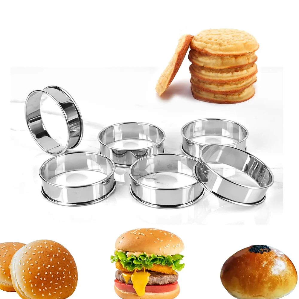 6 uds doble borde laminado 6,5 cm acero inoxidable circular doble borde laminado mousse círculo panqueque círculo galleta pastel molde