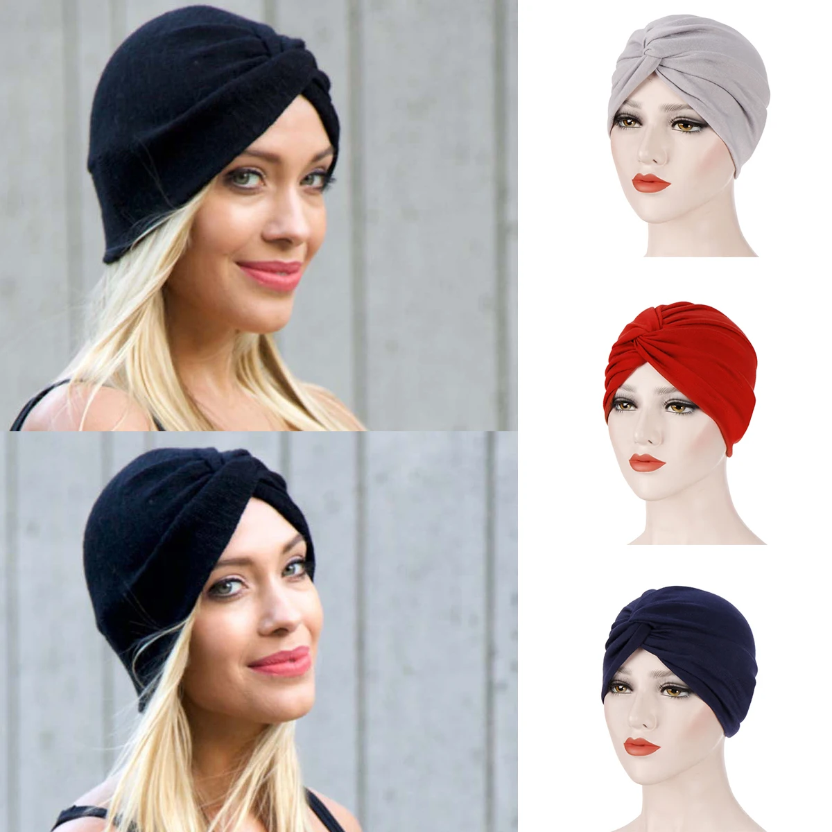 

New Women Stretchy Turban Headscarf Cancer Chemo Caps Beanie Pre Tied Scarf Head Wrap Scarf Chemo Hat Hair Loss Accessories