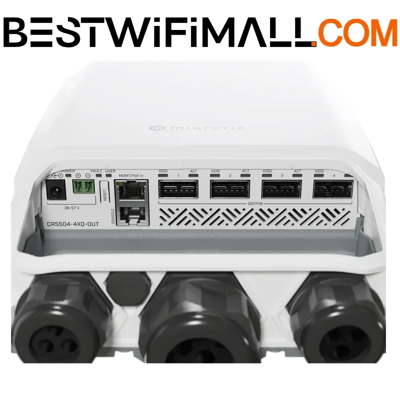 

MikroTik CRS504-4XQ-OUT Outdoor Router IP66 Weatherproof Enclosure, Affordable, Compact, Energy-Efficient 4x100Gbps Networking