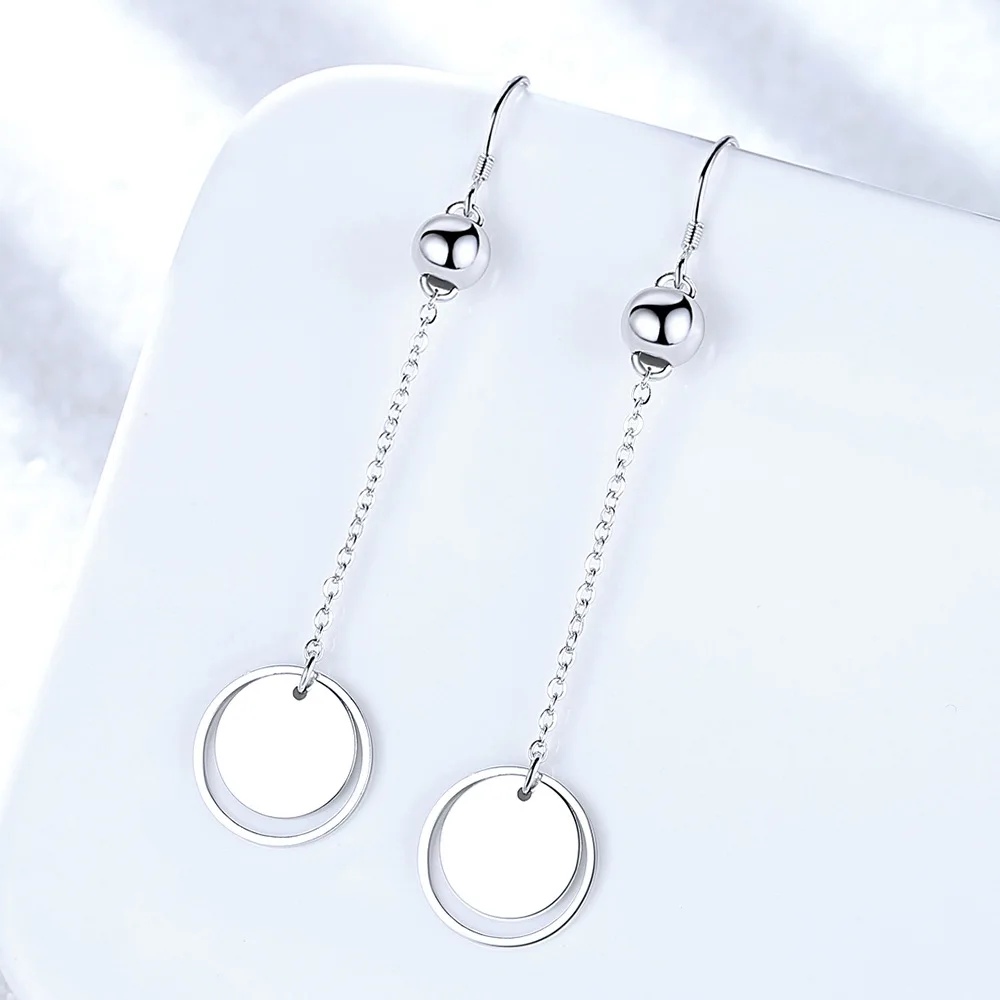 925 Sterling Silver Stylish Simple Round Tassel Earrings Birthday Party Anniversary Gift Daily Commuter