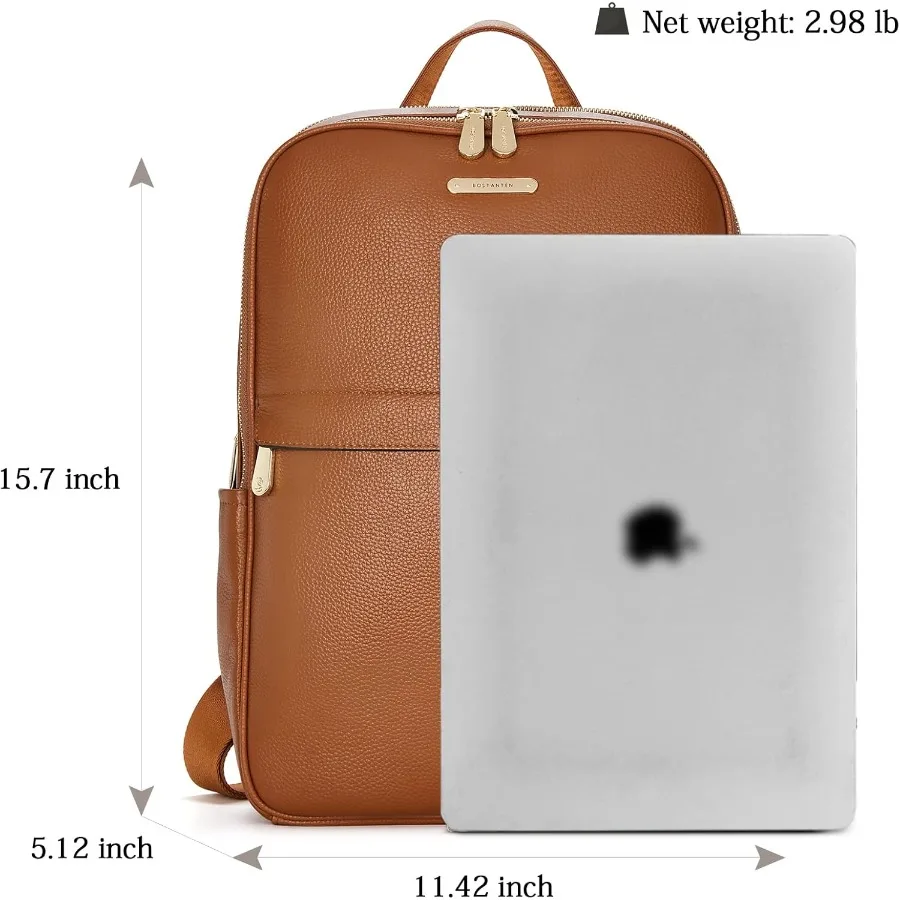 حقيبة ظهر للكمبيوتر المحمول مقاس 15.6 بوصة من الجلد الطبيعي للنساء حقيبة ظهر كاجوال للكلية حقيبة سفر