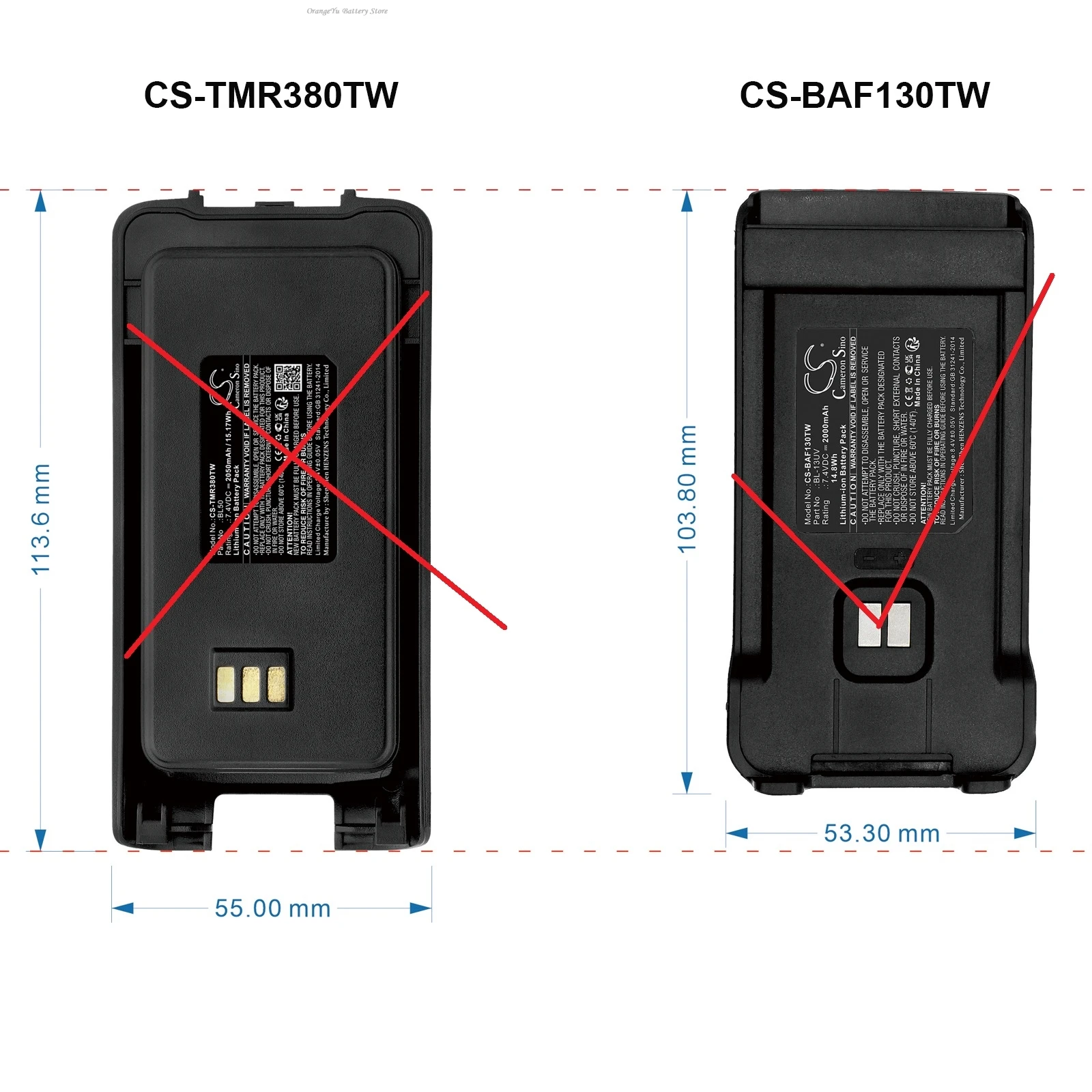 

7.4V 2000mAh CS-BAF130TW Two-Way Radio Battery for Radioddity UV-5X, G11S, MU-5, TD-H5, P15UV, GM-30, For Explorer QRZ-1