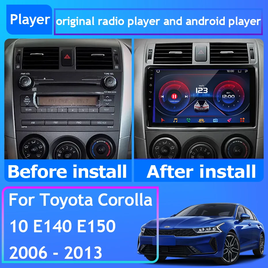 

Car Radio Carplay Android 13 For Toyota Corolla 10 E140 E150 2006 - 2013 Navigation GPS Android Auto No 2din 5G WiFi BT