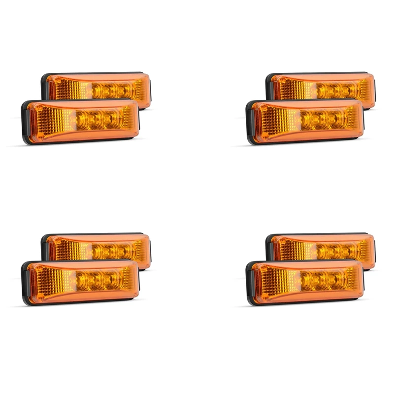 8 Pcs 3.9 Inch 3 Leds Truck Trailer Front Rear LED Side Marker Light Indicator Lamp Rock Light For Trailer Boat-Amber