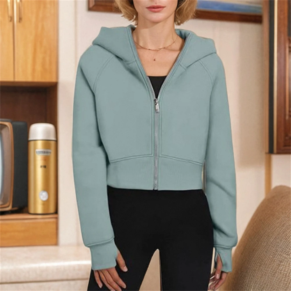 Women Hoodie Autumn Casual Loose Long-sleeved Zipper Hooded Sweatshirt Coat Solid Color Temperament Elegant Cardigan Tops Jacket