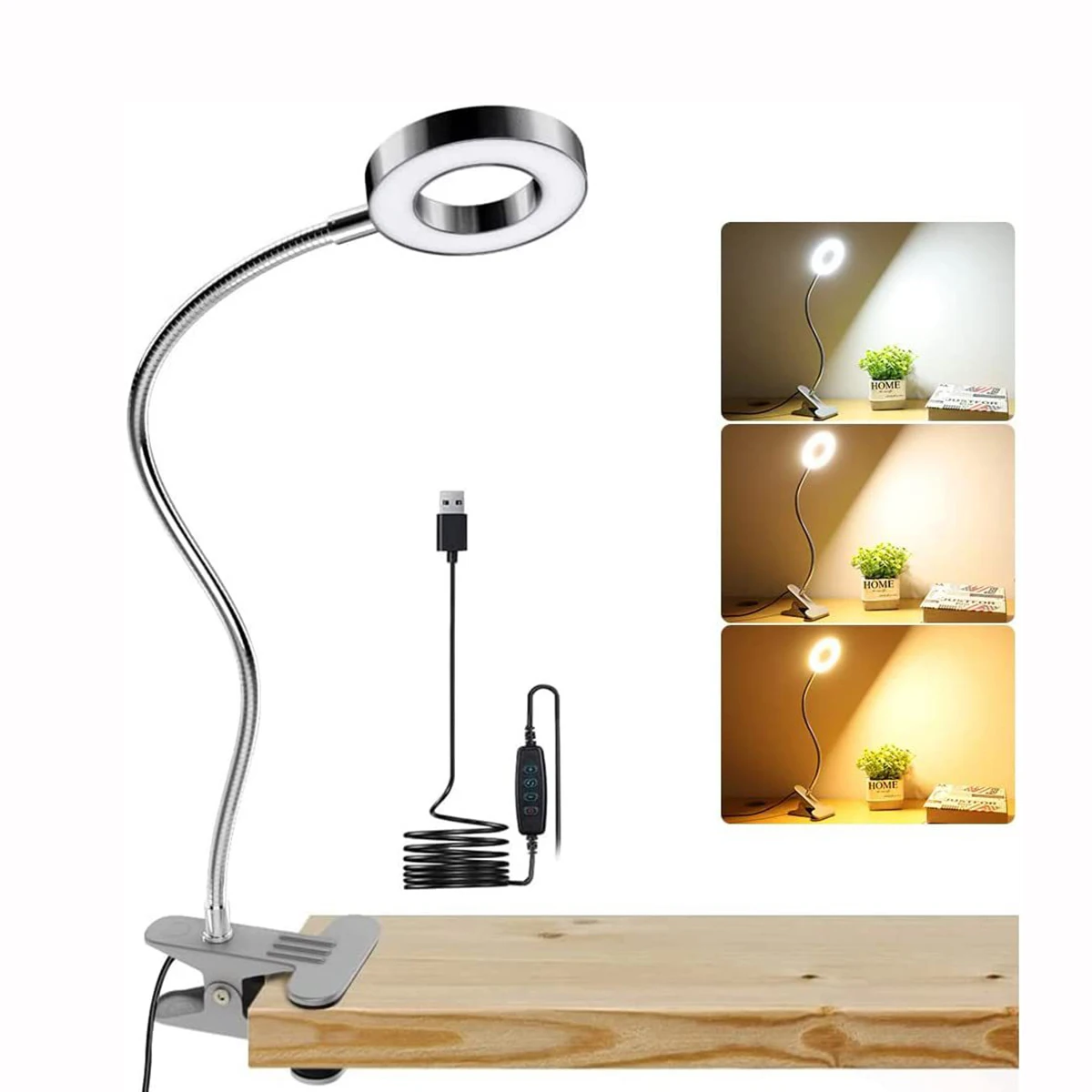 LED 책상 램프 클립 라이트 조광 가능 구즈넥 독서등 사무실 램프 식물 성장등 휴대용 테이블 조명【블랙/화이트】