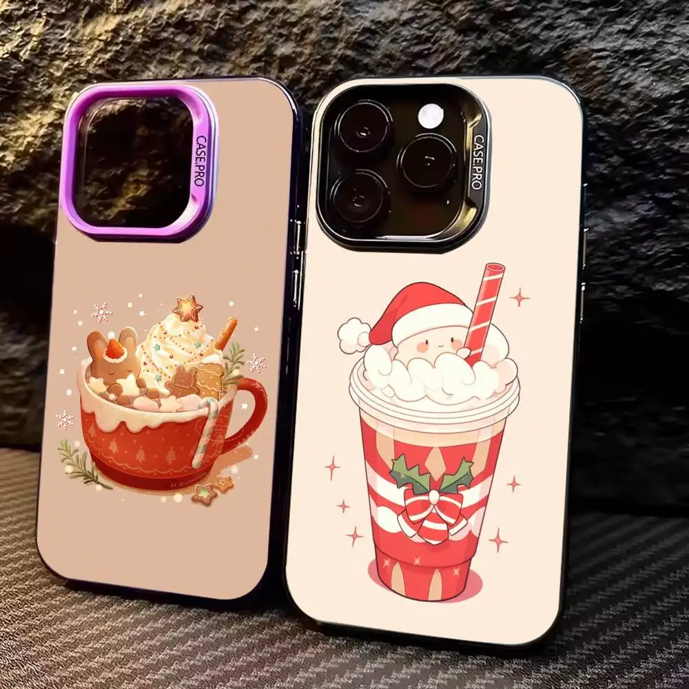 

Christmas Art winter Coffee Phone Case For iPhone17,16,15,14,13,12,11 Plus,Pro Max Colored Silver Plated Inside Cover
