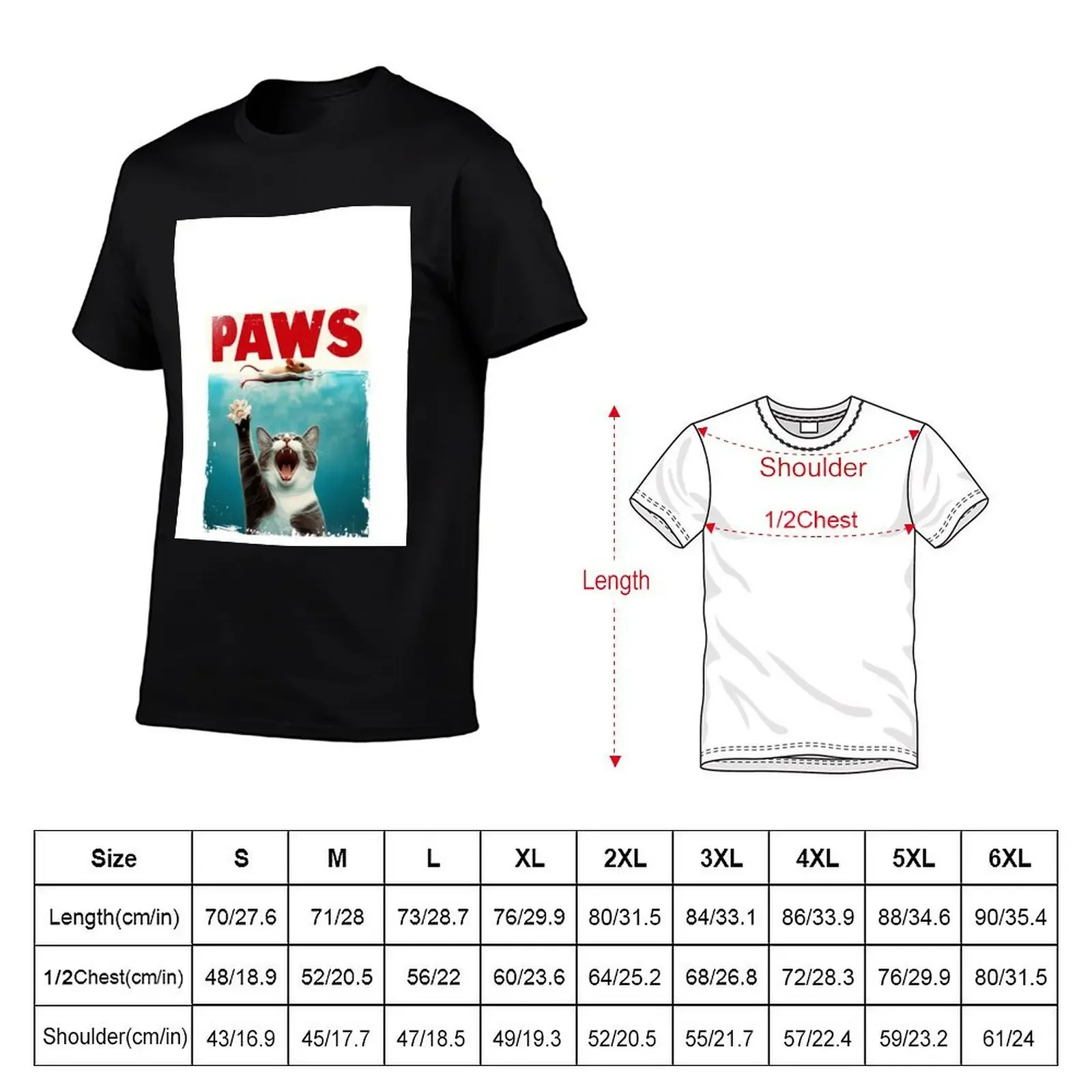 Paws, Jaws parody Cat and Mouse T-Shirt street wear customizeds graphic tee shirt mens t shirts pack