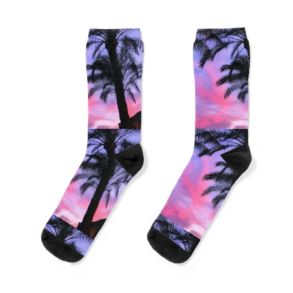 Purple & Pink Cotton Candy Palm Tree Sunset Socks colored funny gifts Boy Socks Women's