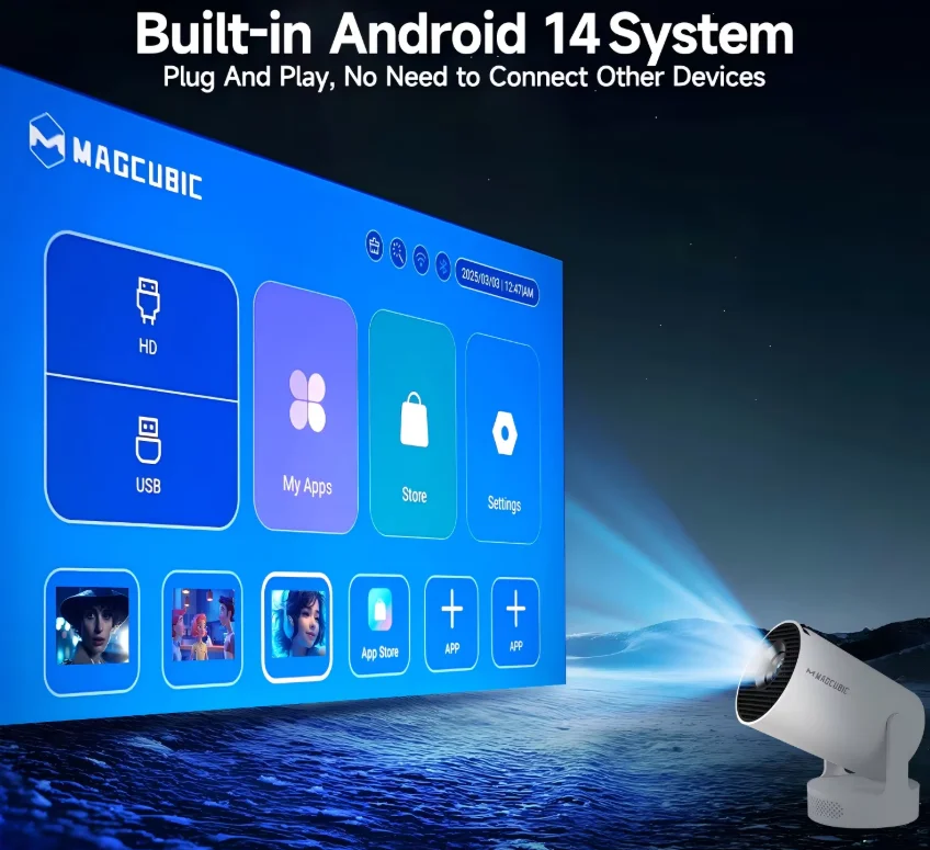 Magcubic HY300 Pro+ 8K Android 14 Przenośny Projektor 8000 Lumenów WiFi 6 BT5.4 Kino Plenerowe Głośnik HiFi 5W Obsługa 720P HD — zdjęcie produktu 3