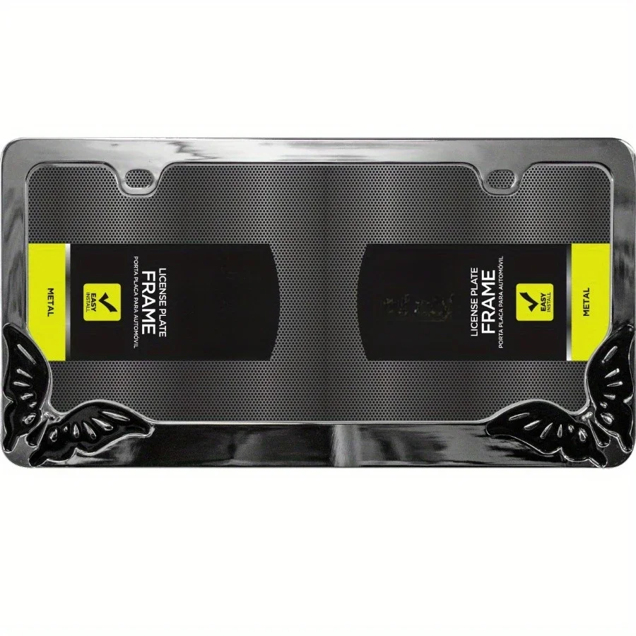 Universal Metal License Plate Frame - Butterfly Style, easy to install, durable, chrome plated, suitable for outdoor conditions.