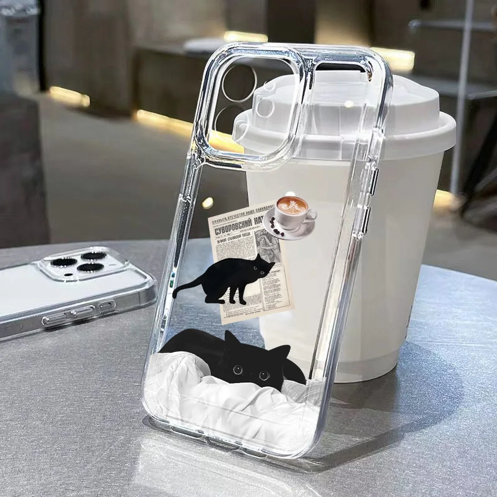 Cute Cat Phone Case For iPhone 16 Pro Max 14 11 13 15  12 XR X XS 7 8 Plus SE 15promax 16promax Transparent Soft TPU Funda Cover