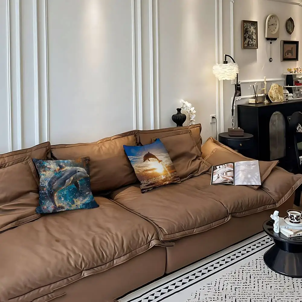 3D Ocean World Shark Dolphin Pillow Case Removable Washable Cushion Cover – All-Season Soft Linen