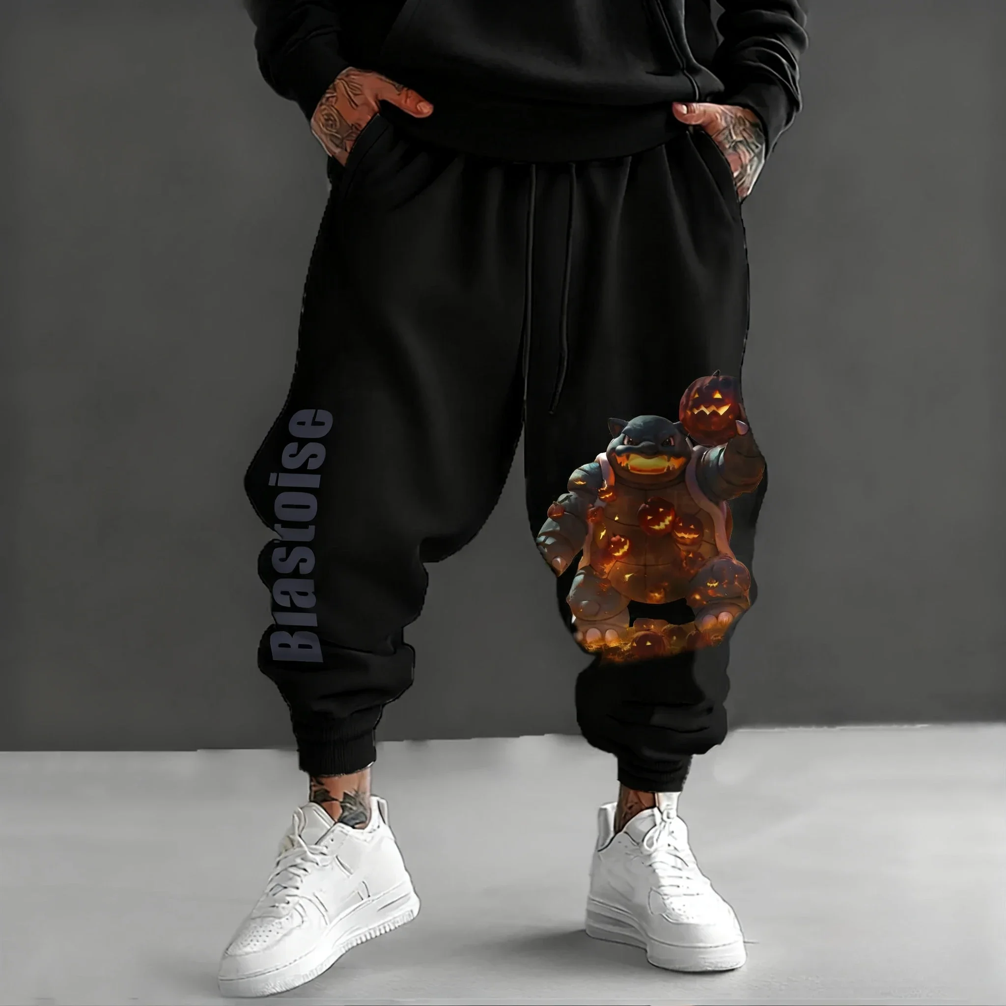 

Покемон Хэллоуин осень/зима милые штаны мужские новые бластепри аниме тыква голова принт Harajuku свободные повседневные зауженные брюки