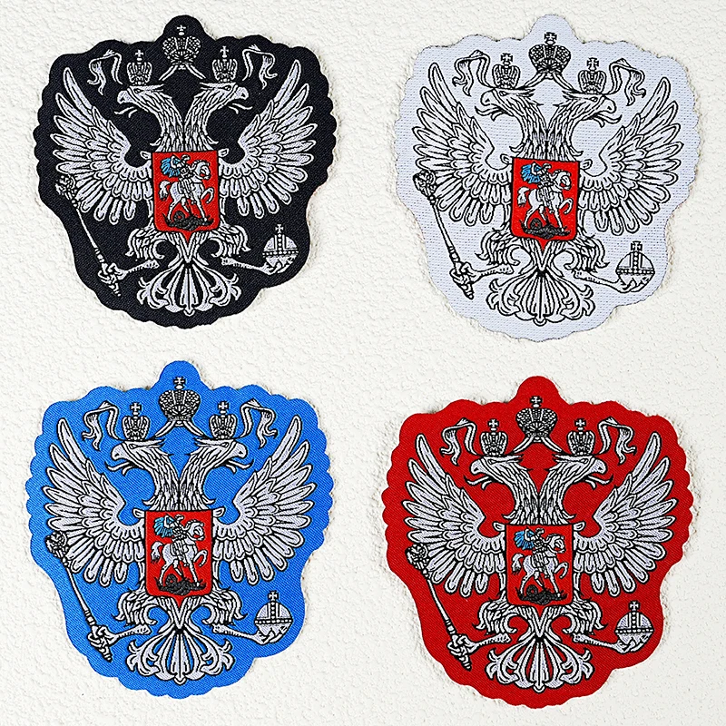 Russian GoldLine Eagle Embroidery Patch Eagle Flag Emblem Iron On Patch Hand sewn Weaving Mark Arm Badge Hat Clothing Label