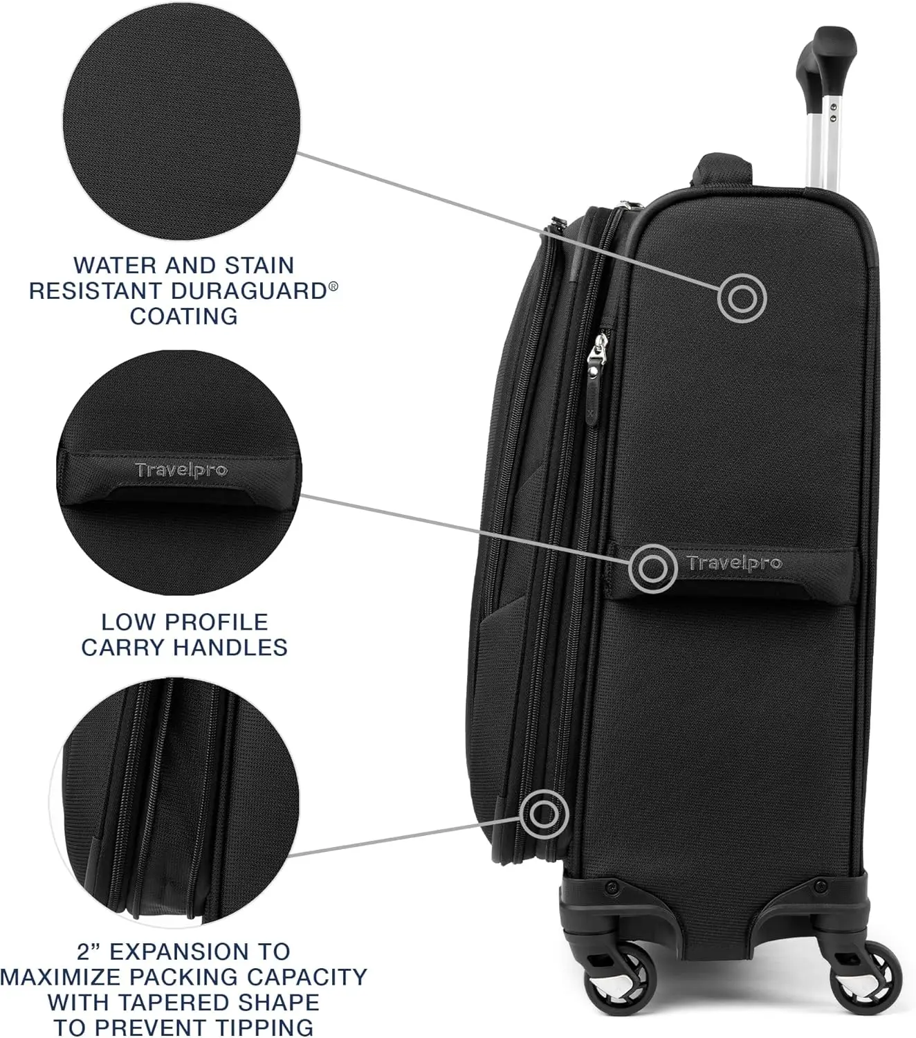 Travelpro-Maxlite 5 Softside Expansível Carry On Bagagem, 4 Rodas Spinner, Mala Leve, Preto, Homens e Mulheres