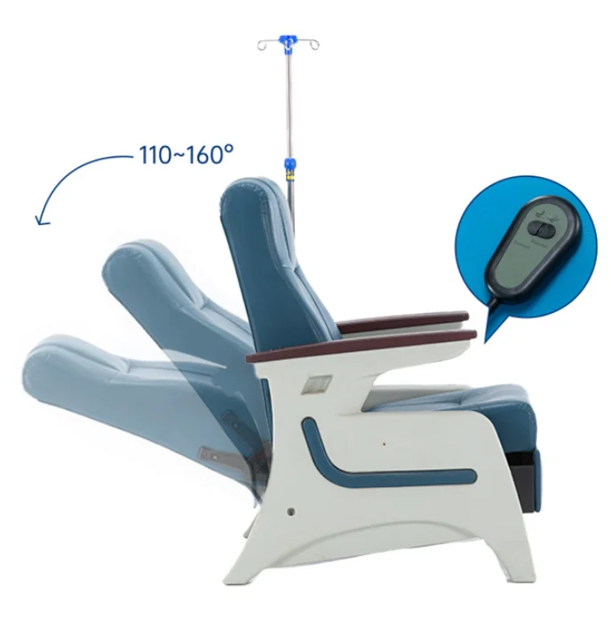 

Медицинское электрическое кресло-реклайнер для сидения, сна и инфузий, с обивкой из ПВХ-кожи и стальной конструкцией с порошковым покрытием