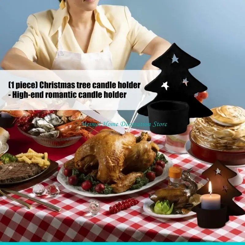 H7BF Elegant Christmas Tree Themed Tealight Votive Stand With Stable Base Festives Dining Table Accent Piece Decors