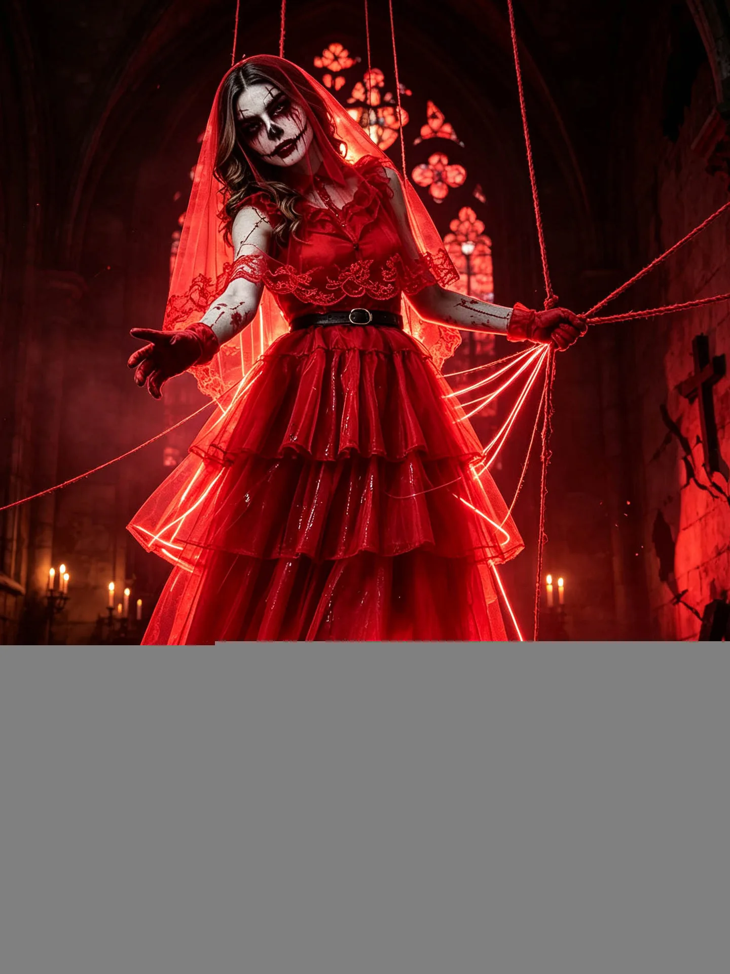 Halloween Blutfleck Zombie Brautkleid Rotes Ärmelloses Netzrock Horror-Themenparty Club Nacht Spitzen-Schleier Cosplay-Kostüm – Detail 3