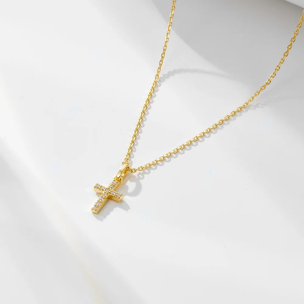 

GL Minimalist Style Diamond-Embedded Cross Pure Silver Necklace for Women, Unique Design, High-End Choker Pendant