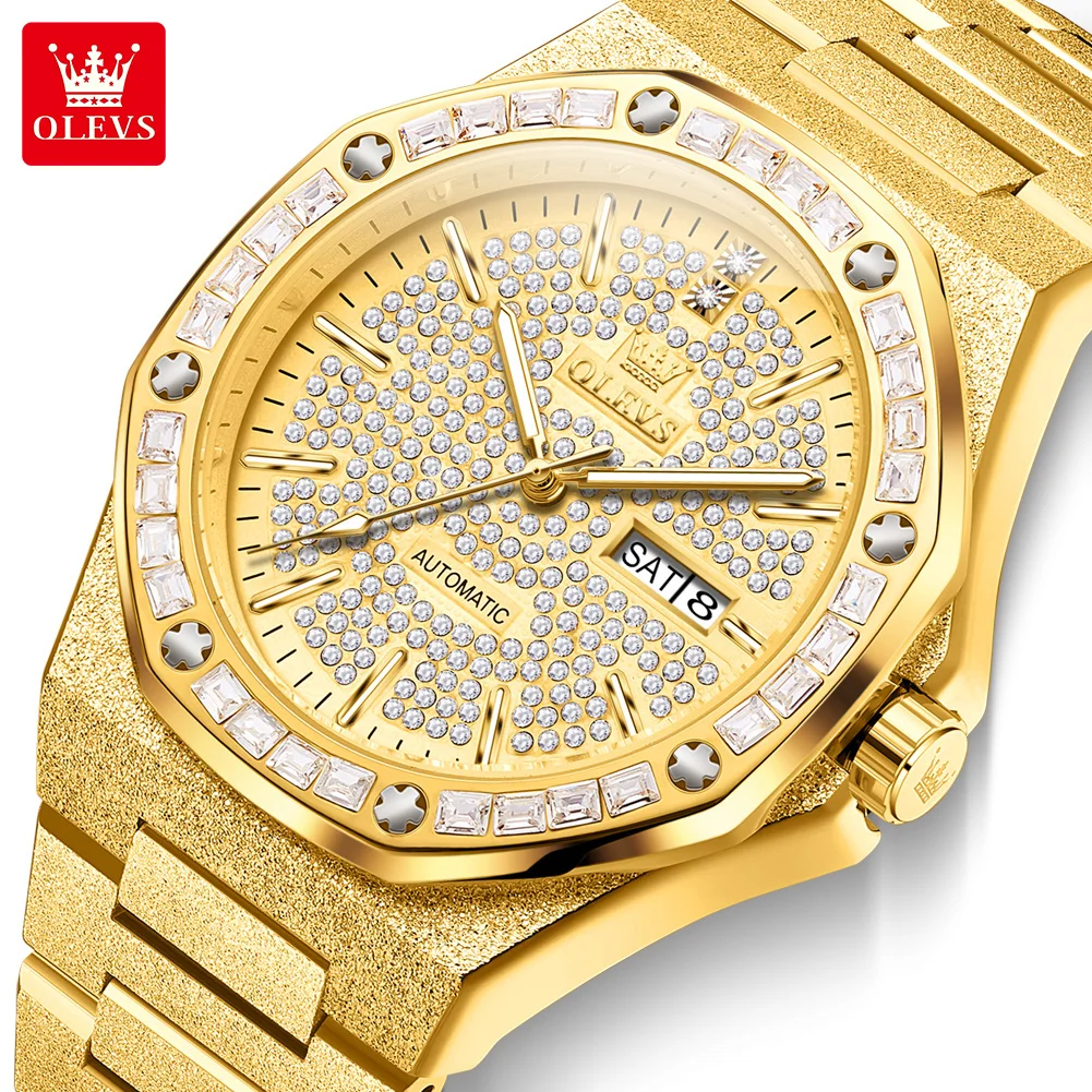 

OLEVS Top Brand Classic Luxury Full Diamond Men's Waterproof Automatic Watch Stainless Steel Fashion Mechanical Watches Mens