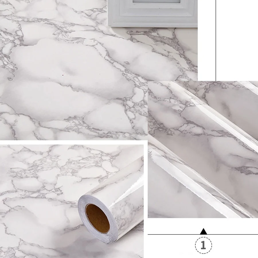 Marble Sticker Kitchen Oil-Proof Film Stove Waterproof Moisture-Proof Self-Adhesive Wallpaper Countertop Cabinet Renovation Tile