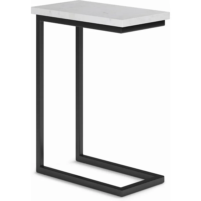 Skyler Metal Table 18 inch Wide Metal C Side Table with Marble Top in White, Fully Assembled, for the Living Room and Bedroom