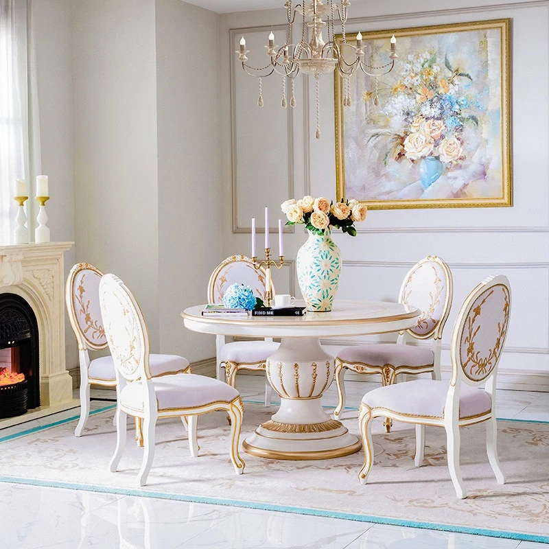 X-S  Model room French light luxury rococo small cream style dining table HG