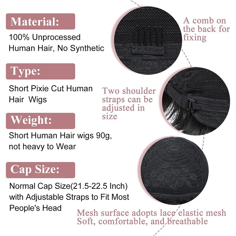 Short Bob Wig Human Hair for Black Women Pixie Cut Wigs Human Hair Wig Glueless Wig None Lace Front Wig with Bangs Natural Black