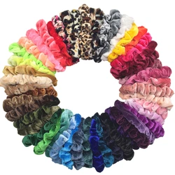 10pcs/pack Women Colorful Velvet Scrunchies Elastic Hair Bands Solid Color Hair Ties Ponytail Holder Accessories Fabric Leopard