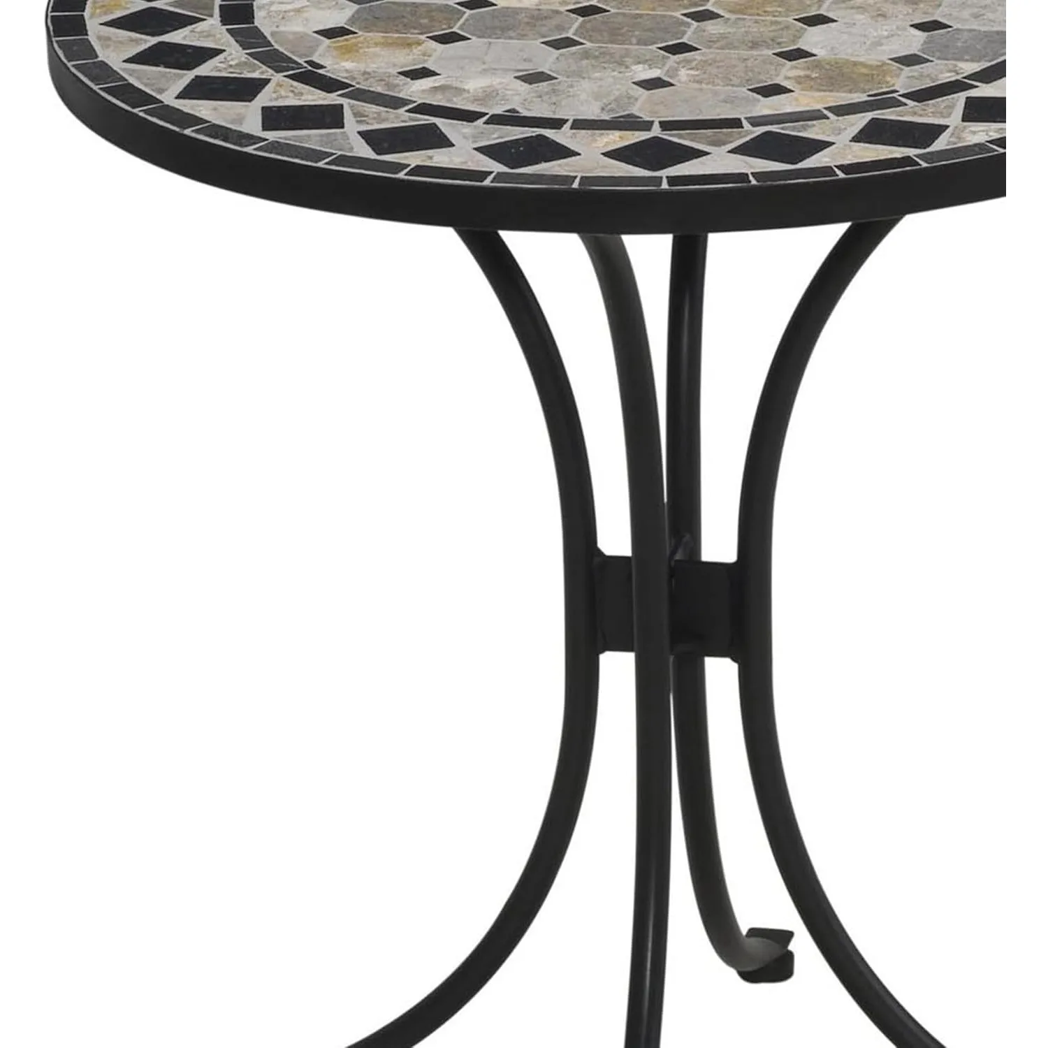 Small Outdoor Bistro Table with Marble Tiles Design Table Top Constructed From Powder Coated Steel, Black, 27.5Lx27.5Dx30H