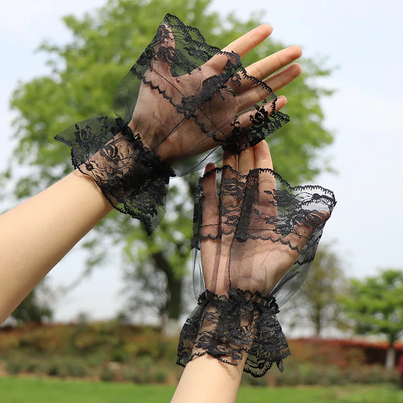 Guantes y muñequeras de encaje Retro Lolita, lazo de encaje, accesorios de vestido de novia, toma de fotos, Mangas de brazo de mano para mujer,