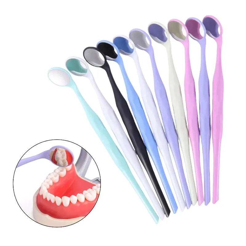 10Pcs/Set Dental Anti-fog Mouth Mirror Colorful Handle Reflectors Autoclavable Exam Mirrors Teeth Whitening Tool Instruments