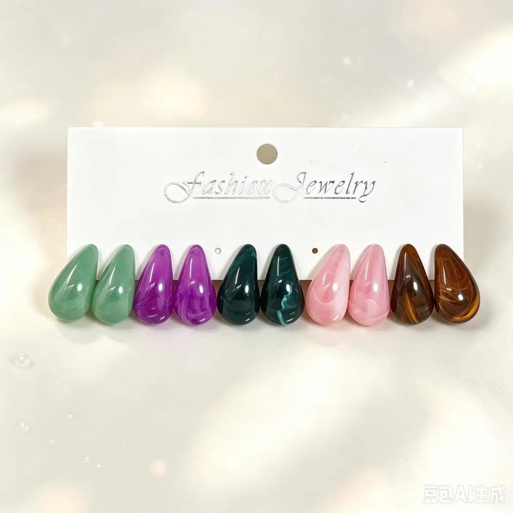 5/15Pairs Jelly Texture Vintage Teardrop Resin Earrings Chunky Drop Hoop Y2K Retro Statement Jewelry for Women