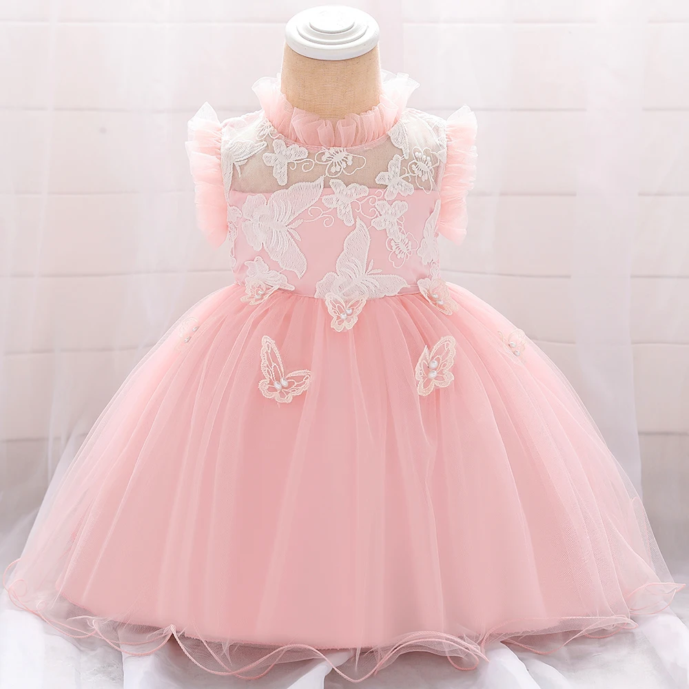 Toddler Butterfly Christening Princess Dress for Baby Lace Tulle 1 Year Birthday Party Girl Dress Newborn Baptism Prom Ball Gown