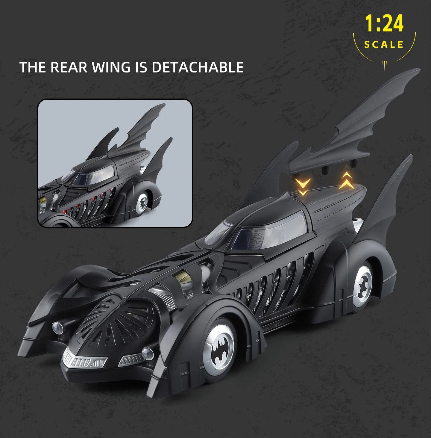 1:24 Batmobile From Batman Forever 1995 Alloy Scale Car Model Diecast Metal Miniature Car Sound＆Light Collection Toy Car Gifts