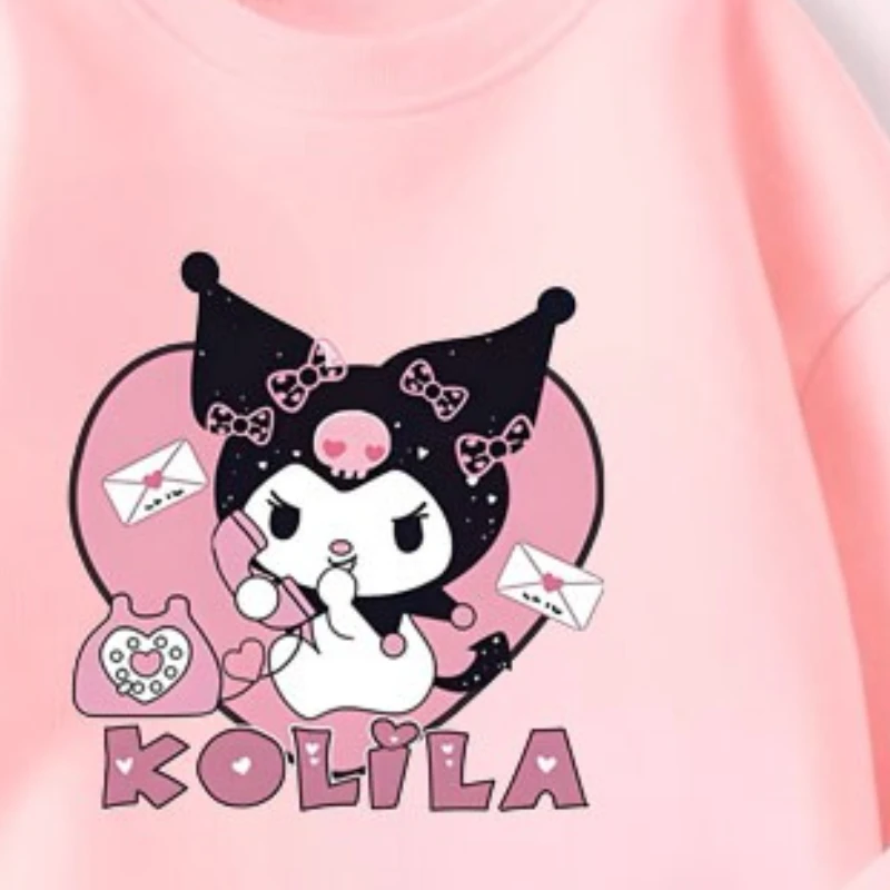 SANRIO ربيع الخريف نمط جديد مجموعة ملابس الأطفال Kuromi مطبوعة طفل الفتيات البلوز والسراويل 2 قطعة مجموعة الاطفال البلوز غير رسمي