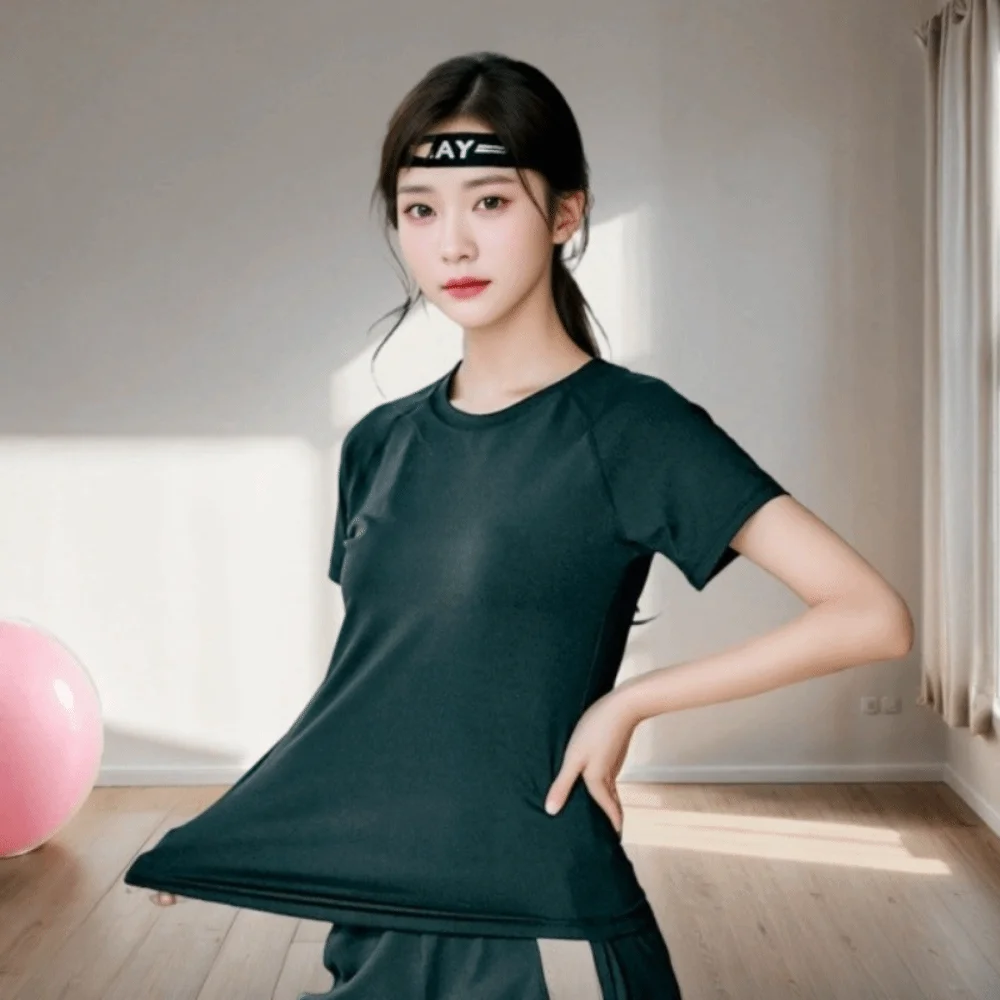 

Fashion Plus Size Women Sports T-shirt Quick Dry Black Yoga Loose Tops Pullover U Neck Fitness Crop Top Running Clothes