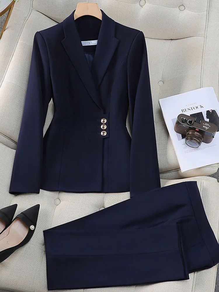 Office Lady Blazer Pant Sets 2 Piece Outfit Women\'s Suit Conjuntos Para Mujeres Elegant Matching Trousers Set Spring Autumn