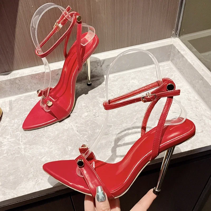 Eilyken Street Style Sexy Rivet Stiletto High Heels Women Sandals 2024 Summer Buckle Strap Wedding Party Female Shoes