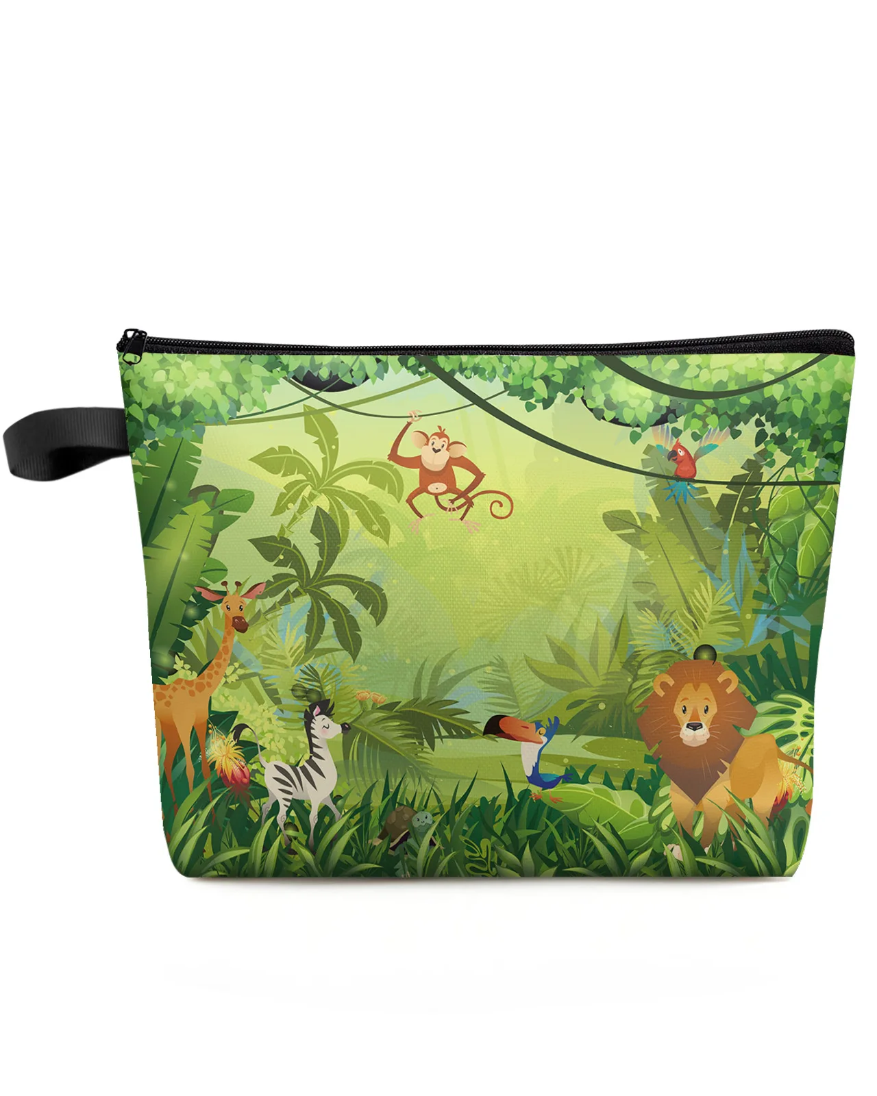 Tropical Jungle Cartoon Animal Lion Custom Travel Cosmetic Bag Portable Makeup Storage Pouch Women Waterproof Pencil Case