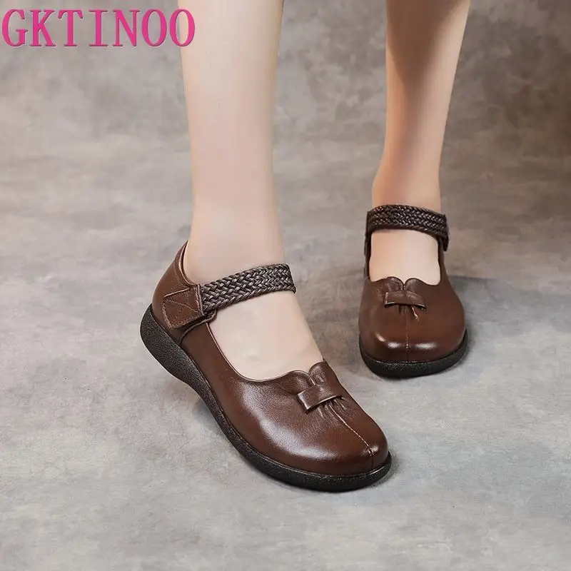 GKTINOO Genuine Leather 2024 New Flats Women Shoes Hook & Loop Shallow Spring Autumn Comfortable Concise Leisure Ladies Shoes