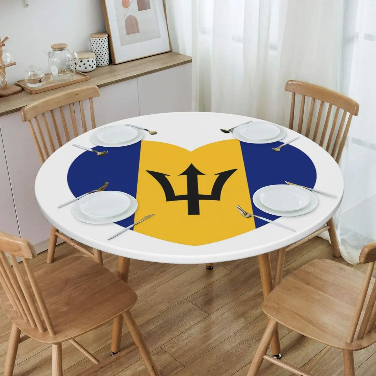 Barbadian Heart For Real Bajans Barbados Flag Waterproof Round Tablecloth Oilproof Table Cloth Kitchen Events Dining Table Cover