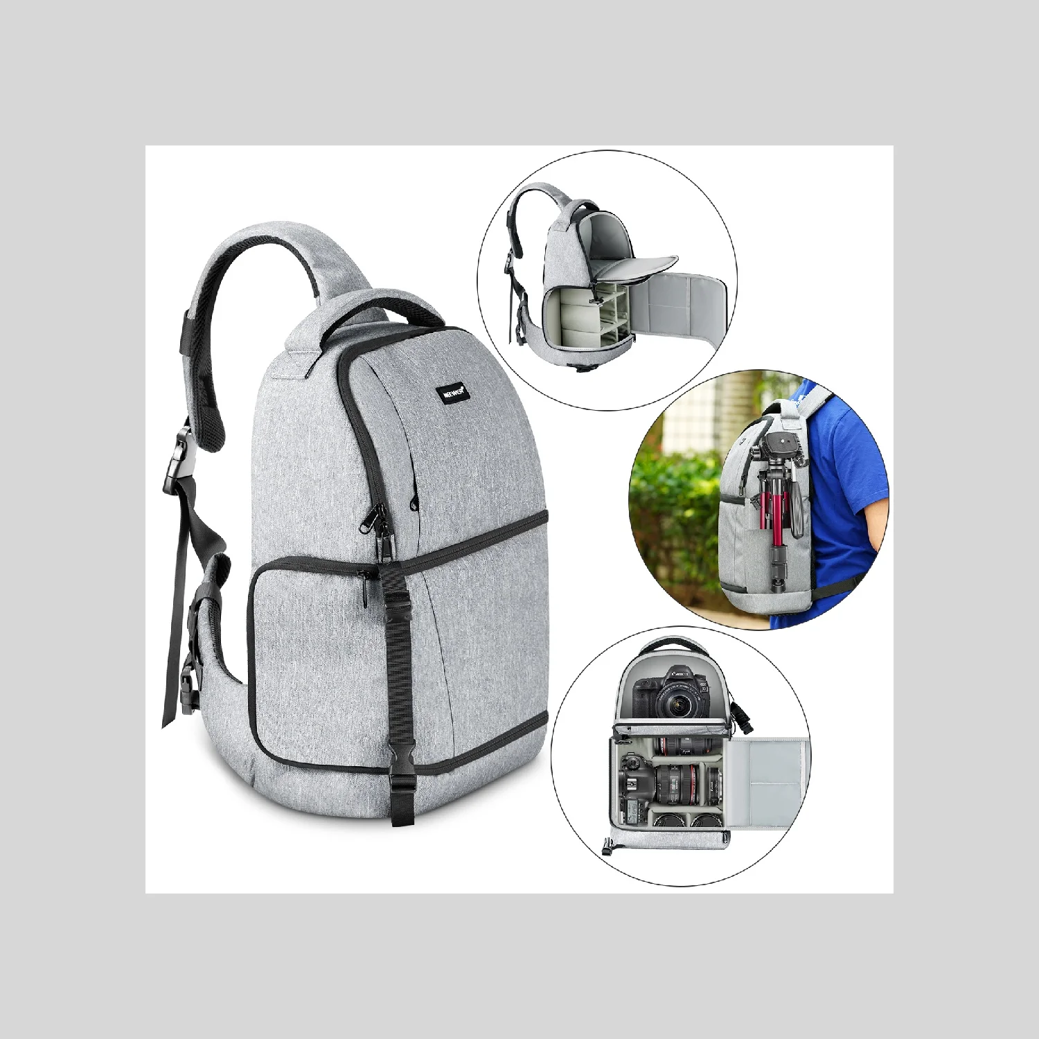 Neewer Sling Camera Backpack Case Bag with Padded Dividers for  Canon Sony Nikon Pentax Olympus DSLR Camera, Lens, Tripod etc.
